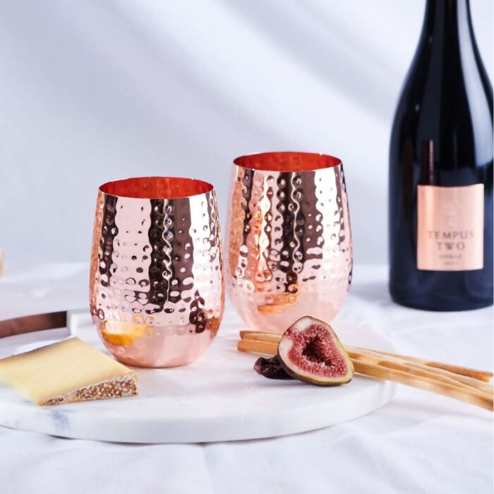Stemless Hammered Copper Glasses Set of 2