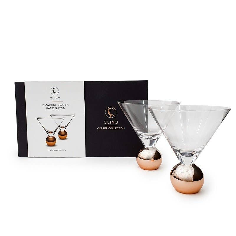 Copper Base Stemless Martini Glasses Set of 2
